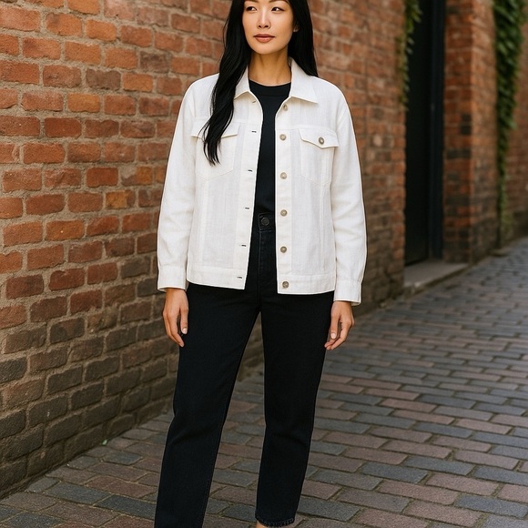 CAROL LITTLE Woman’s Jean Linen Jacket White Button-Up Size 1X Casual Button Up - Picture 10 of 12